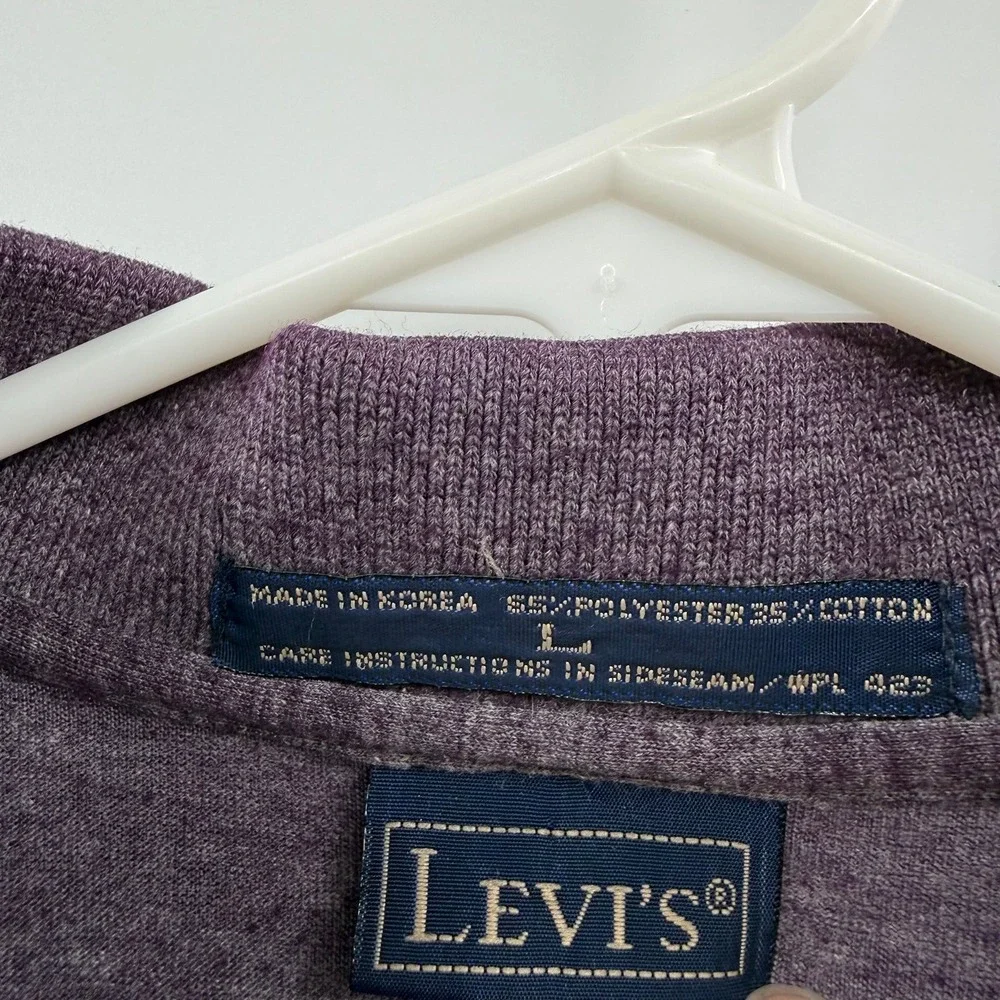 Vintage 80s Levi's Polo Shirt Mens L Purple Heather Striped Made in Korea